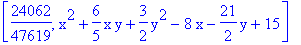 [24062/47619, x^2+6/5*x*y+3/2*y^2-8*x-21/2*y+15]